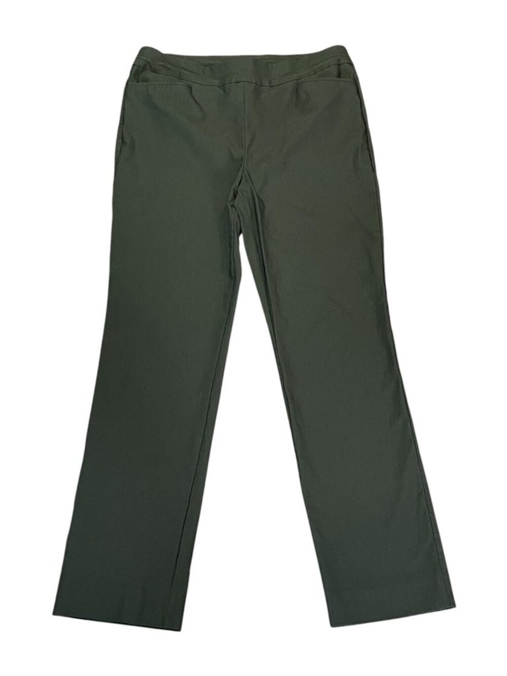 Chico’s Olive Green Flat Front Pull On Stretch Pants Size 1R Straight Leg